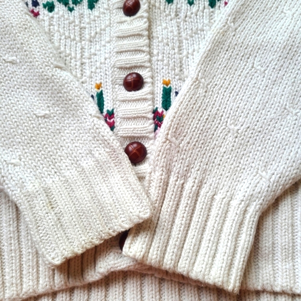 Vtg Floral Grandma Sweater Cottagecore Ninon de Lenclos Handknit Cardigan Large - Picture 5 of 9